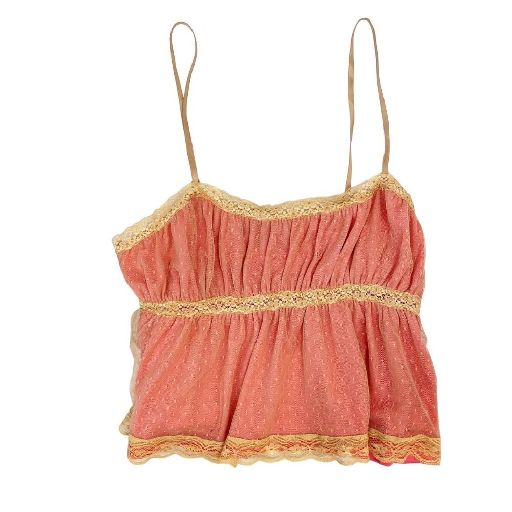 Cider‎ Coral Lace Mesh Cropped Tank Top Coquette Y2K - Size Medium